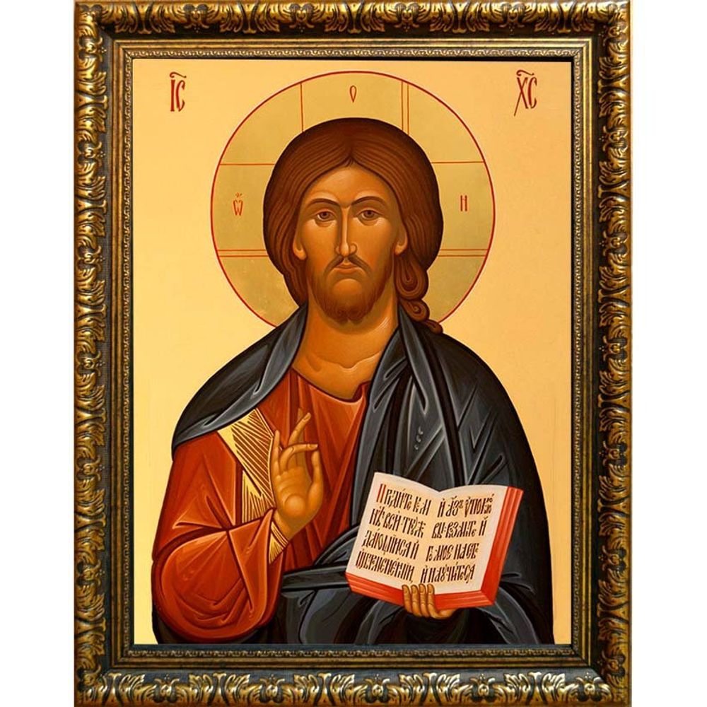 Спас Вседержитель с открытым Евангелием. Икона на холсте.