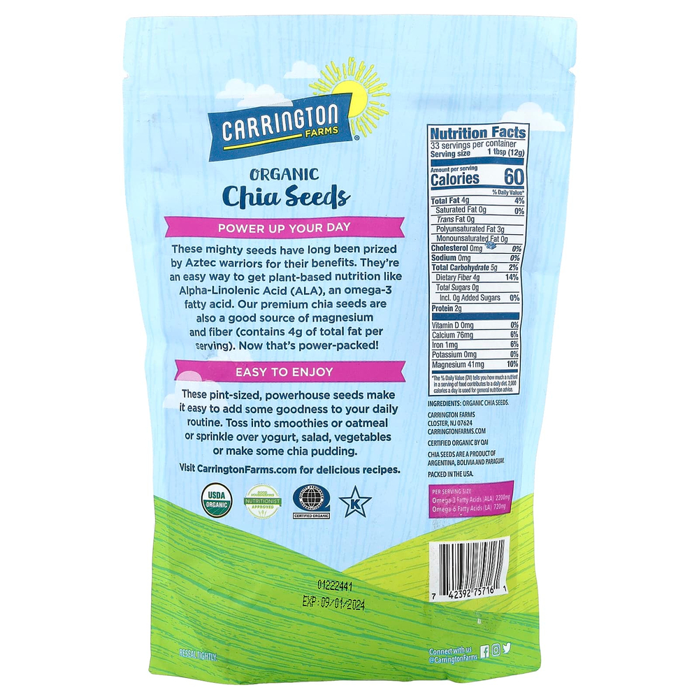 Carrington Farms, Органические семена чиа, 397 г (14 унций)