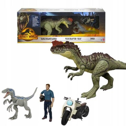 Фигурка Динозавра Mattel Jurassic World Dominion - Оуэн Грейди на мотоцикле с фигурками динозавров - Мир Юрского периода HLP79