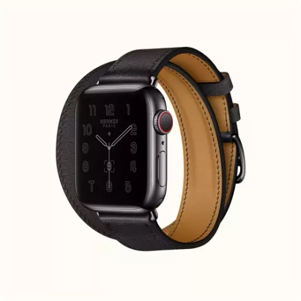 Часы Apple Watch Hermès Series 8 GPS + Cellular 45mm Space Black Stainless Steel Case with Noir Swift Leather Double Tour