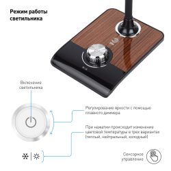 Настольный светильник ЭРА NLED-473-10W-BK светодиодный черный с деревом | Светодиодные настольные лампы