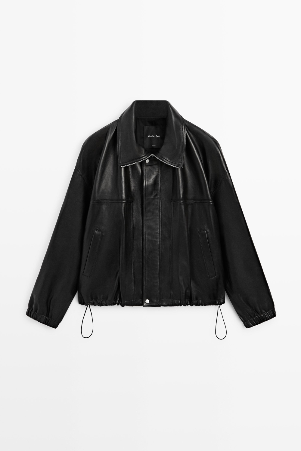 Massimo Dutti Бомбер из кожи наппа, черный