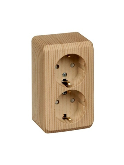 Розетка 2-м ОП Этюд Дача 16А IP20 250В с заземл. защ. шторки сосна SE PA16-008D