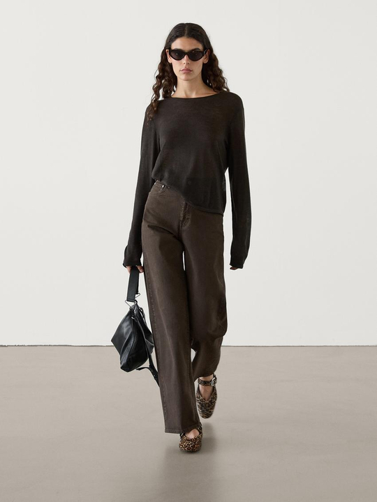 Massimo Dutti Джинсы прямого кроя с карманами, коричневый