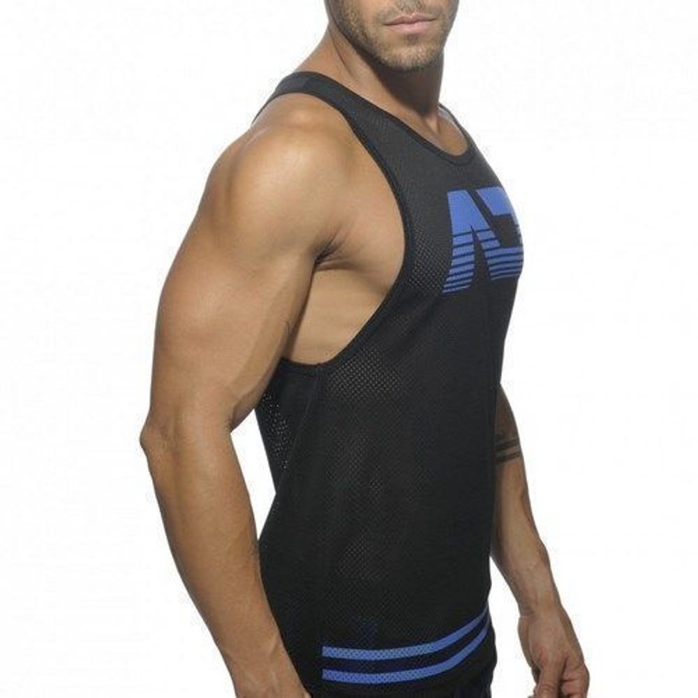 Мужская майка в сеточку ADDICTED Черная с голубым AD4-M230