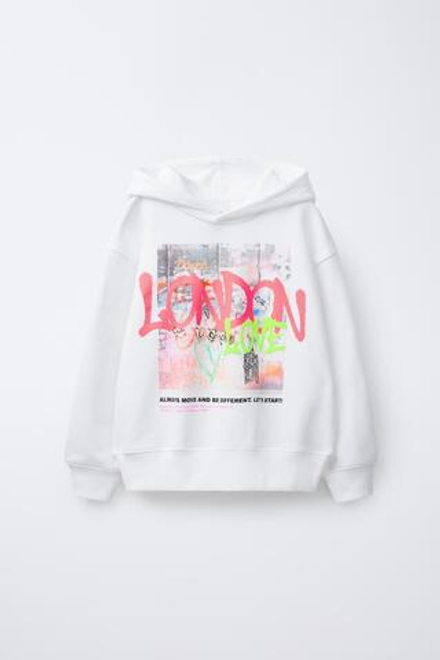 ZARA ХУДИ С ПРИНТОМ «ГРАФФИТИ», ЖЕЛТОВАТО-БЕЛЫЙ