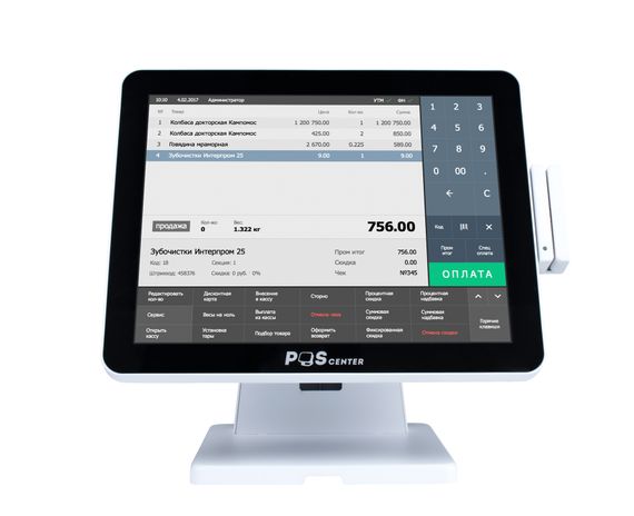 Сенсорный моноблок POScenter Atlas (15&quot;, PCAP, J4125, RAM 4Gb, SSDM2 128Gb, MSR) без ОС, БЕЛЫЙ