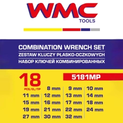 Набор ключей комбинированных 18пр. (8-19, 21, 22, 24, 27, 30, 32мм),в пластиковом держателе WMC TOOLS WMC-5181MP