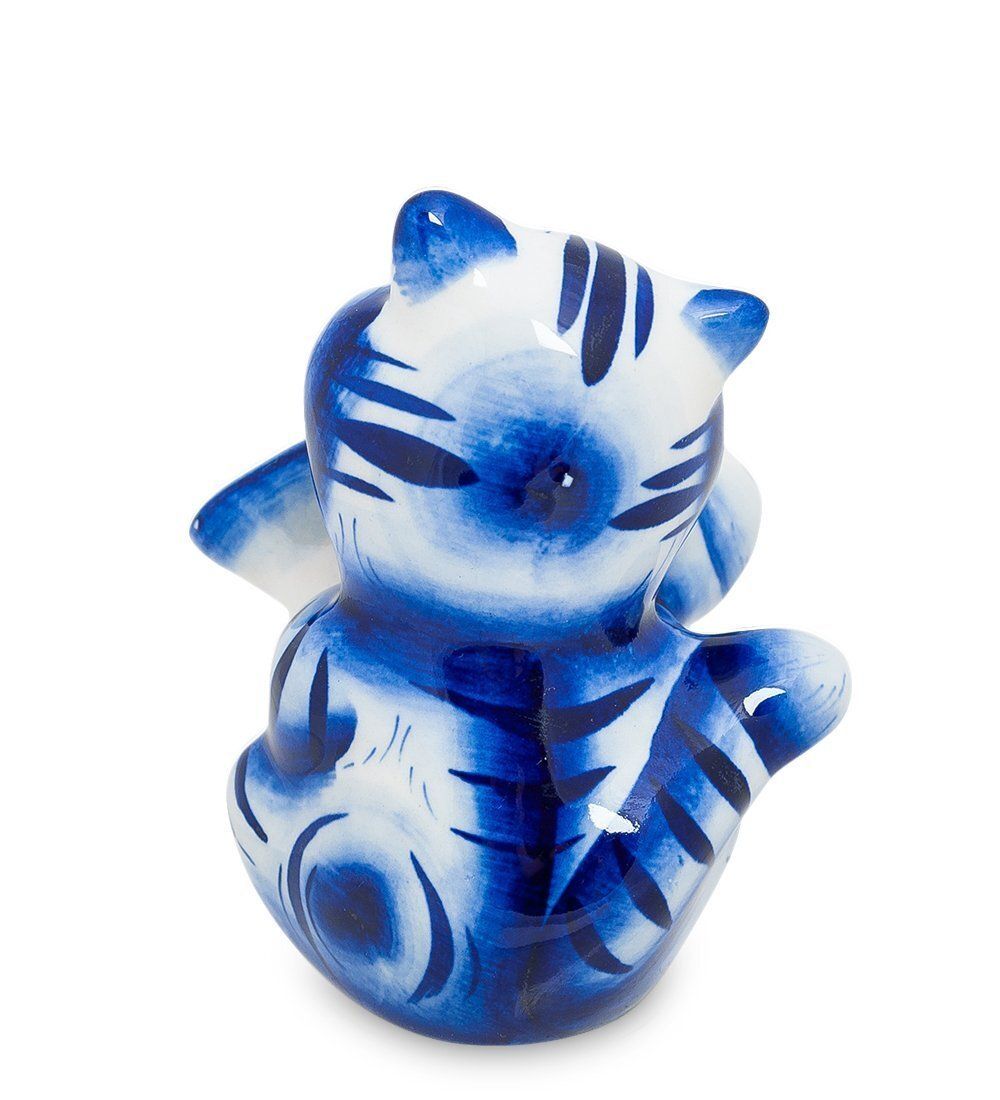 ГЛ- 154 Фигурка «Кот с колбасой» (Гжельский фарфор)