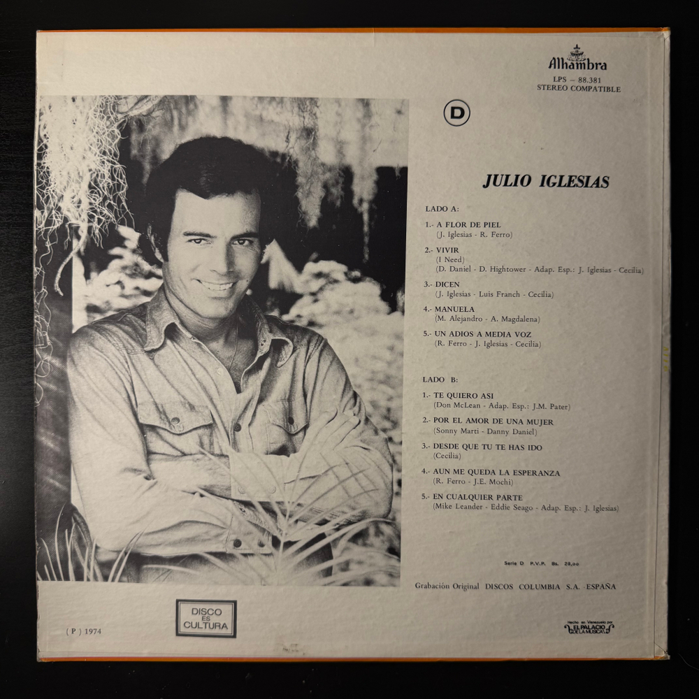 Julio Iglesias ‎– A Flor De Piel (Венесуэла 1974г.)