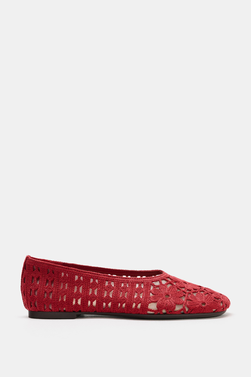 ZARA БАЛЕТКИ КРОШЕ С ЦВЕТОЧНЫМ УЗОРОМ, КРАСНЫЙ