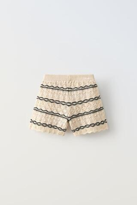 ZARA ШОРТЫ ИЗ КРУЖЕВА КРОШЕ, ЭКРЮ