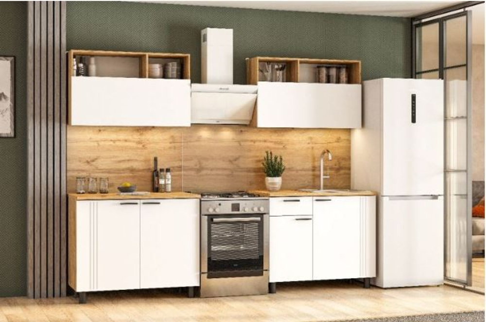 Кухонный гарнитур Монако 2.0 м Серия 2 МДФ с фрезеровкой (Дуб Золотой/Белый матовый)