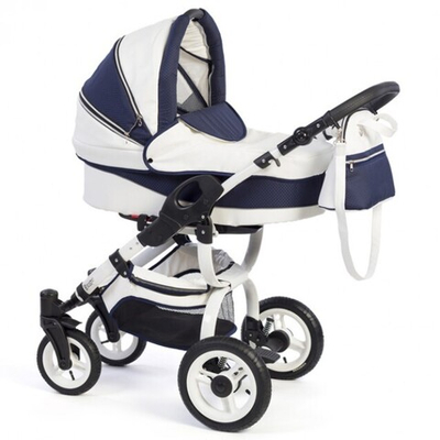 Детская коляска Reindeer City Cruise Leather 3 в 1 с конвертом (белый-синий)