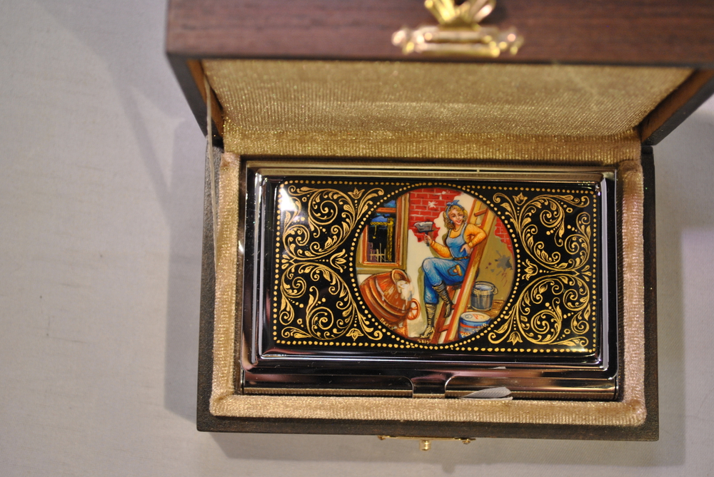 Визитница "Подарок строителю" (роспись Палех)