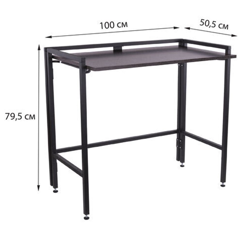 Стол BRABIX "Smart CD-010", 1000х505х795 мм, ЛОФТ, складной, металл/ЛДСП ясень, каркас черный, 641877