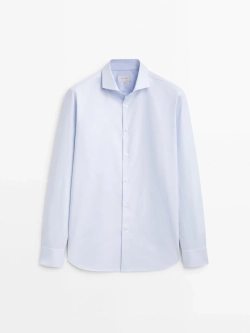 Massimo Dutti РУБАШКА ОБЛЕГАЮЩЕГО КРОЯ ИЗ ХЛОПКОВОГО ТВИЛА, НЕБЕСНО-ГОЛУБОЙ