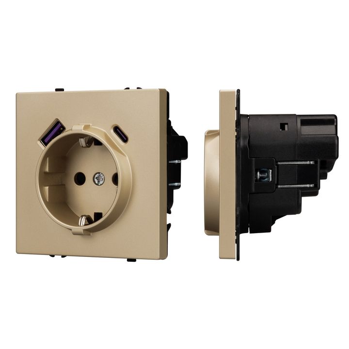 Механизм розетки с USB зарядкой SCT-NOBE-MUAC-SFPL-GD (230V, 16A) Arlight 054286
