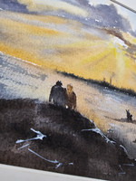 Картина авторская акварельная в паспарту 21*30 см на стену для интерьера "Он, она и собака"