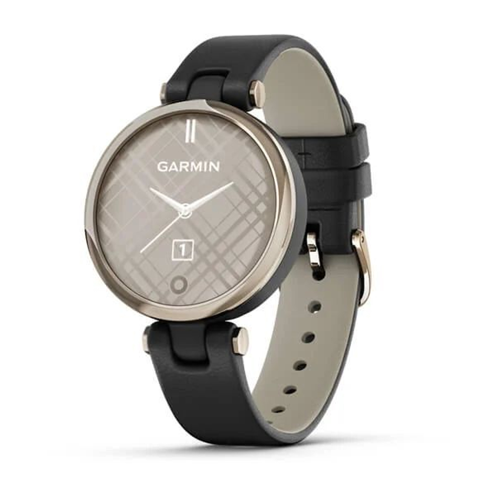 Часы Garmin Lily кремово-золотистый безель, черный корпус и итальянский кожаный ремешок, 010-02384-B1