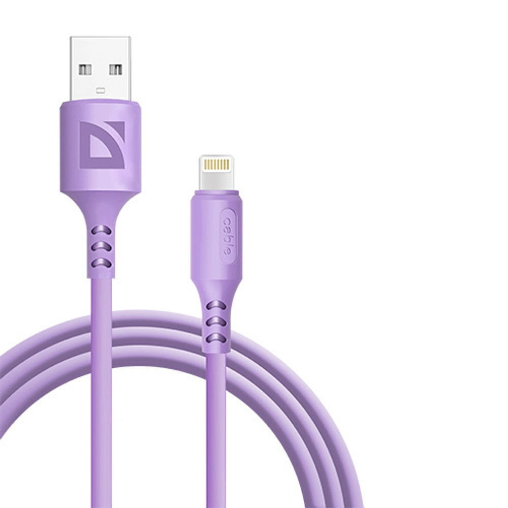 Кабель Defender F207, USB 2.0 (AM) - Apple Lightning (M), 2.4А, фиолетовый, 1метр