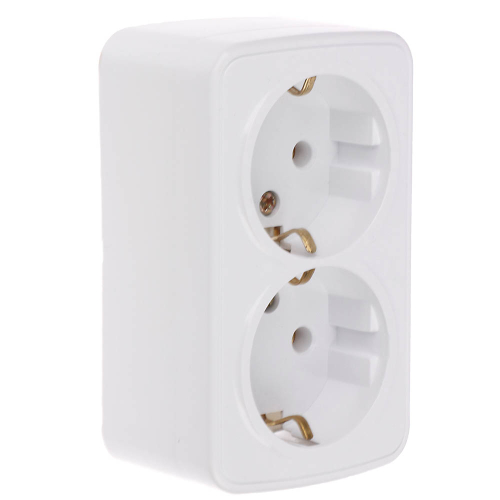 Розетка двойная открытой установки с заз. Intro Polo/Quadro 2х2P+E Schuko 16А-250В, IP20, белая