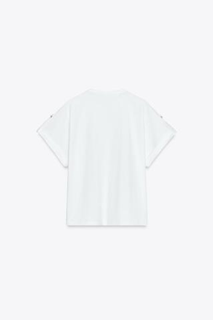 ZARA ФУТБОЛКА С ПУГОВИЦЕЙ И ПЕТЛЕЙ, БЕЛЫЙ