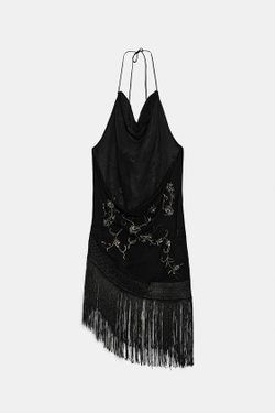 ZARA ТОП С ВЫШИВКОЙ И БАХРОМОЙ — ZW COLLECTION, ЧЕРНЫЙ