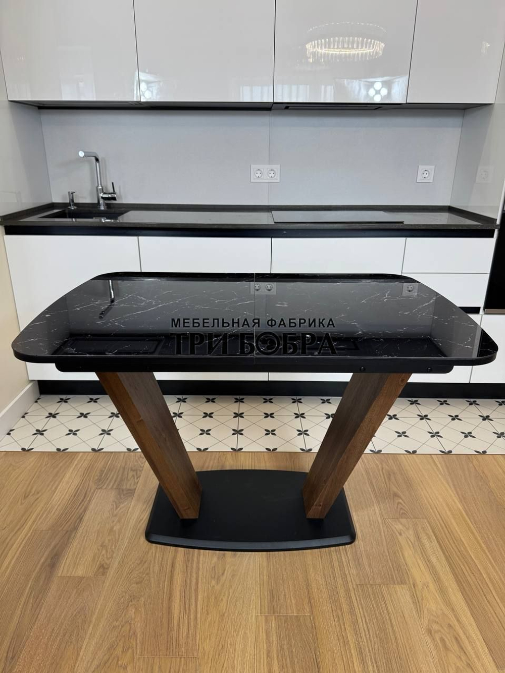 Кухонный раздвижной стол "Прадо", черный мрамор