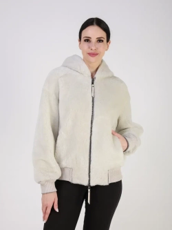 Двусторонняя дубленка зимняя шуба натуральная с капюшоном