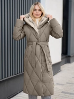 Пуховик стеганный зимний длинный с капюшоном