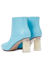 Женские кожаные бирюзовые ботильоны с авторским каблуком