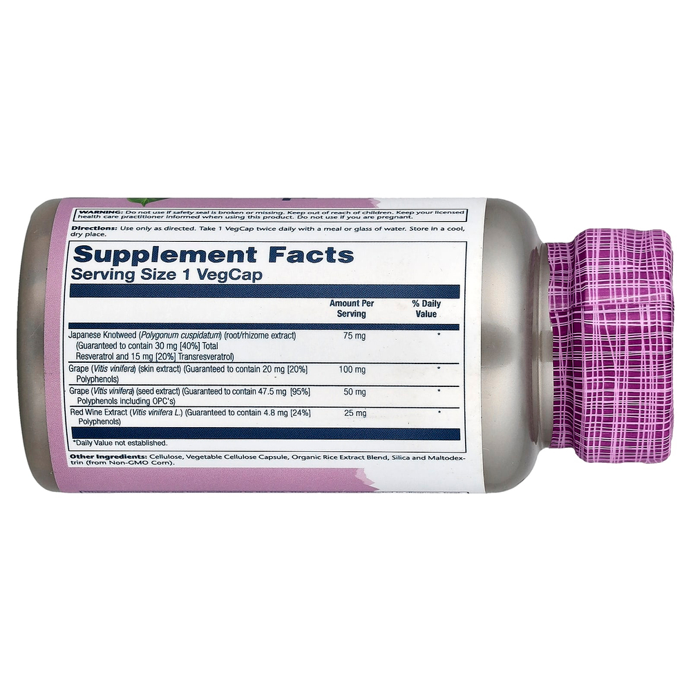 Solaray, ресвератрол, 75 мг, 60 растительных капсул