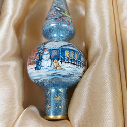 Сувенирный набор из 4-х новогодних шаров и наконечника с ручной росписью Палех "Сказки"