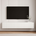 Подвесная тумба под ТВ 240 см белая матовая, МДФ, 4 откидных ящика, минимализм