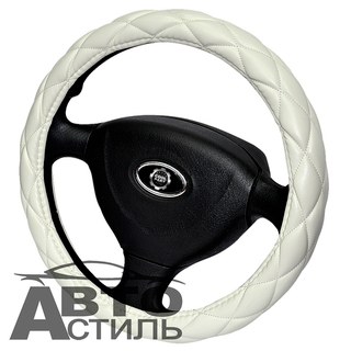 Оплетка на руль круглая Coolpart MAXIMAL (37*38) к/з белый/белый шов РОМБ R-01-WTWT