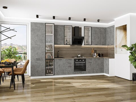 Угловая модульная кухня Флэт-05 Temple Stone 2S - Белый 2340*4000/1000*600