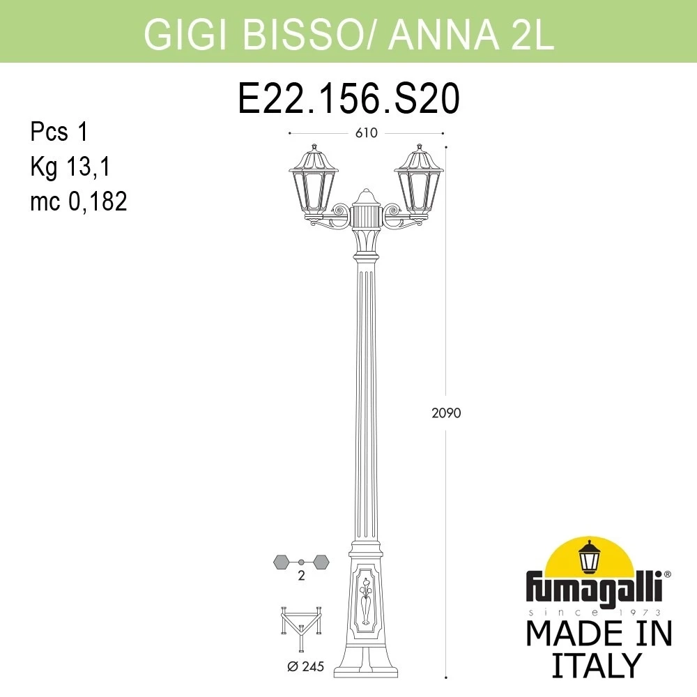 Парковый светильник Fumagalli GIGI BISSO/ANNA 2L E22.156.S20.BXF1R