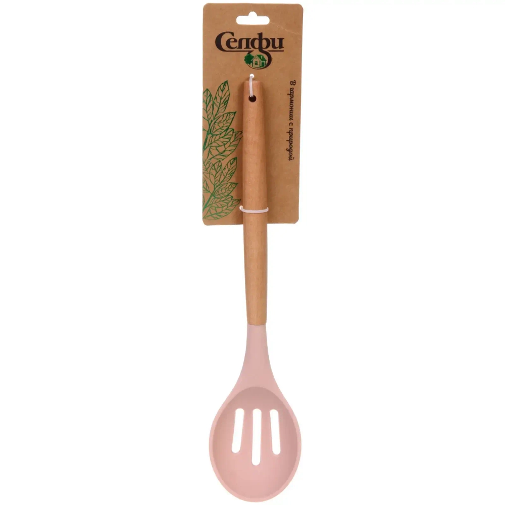 Ложка кухонная с прорезями силиконовая «CooKstyle» розовая 31,5*7см