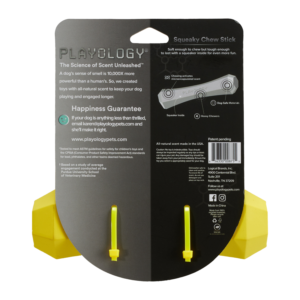 Playology  жевательная палочка SQUEAKY CHEW STICK для собак средних пород с ароматом курицы, средняя, цвет желтый
