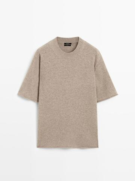 Massimo Dutti Свитер оверсайз из 100% шерсти с короткими рукавами, кротово-коричневый