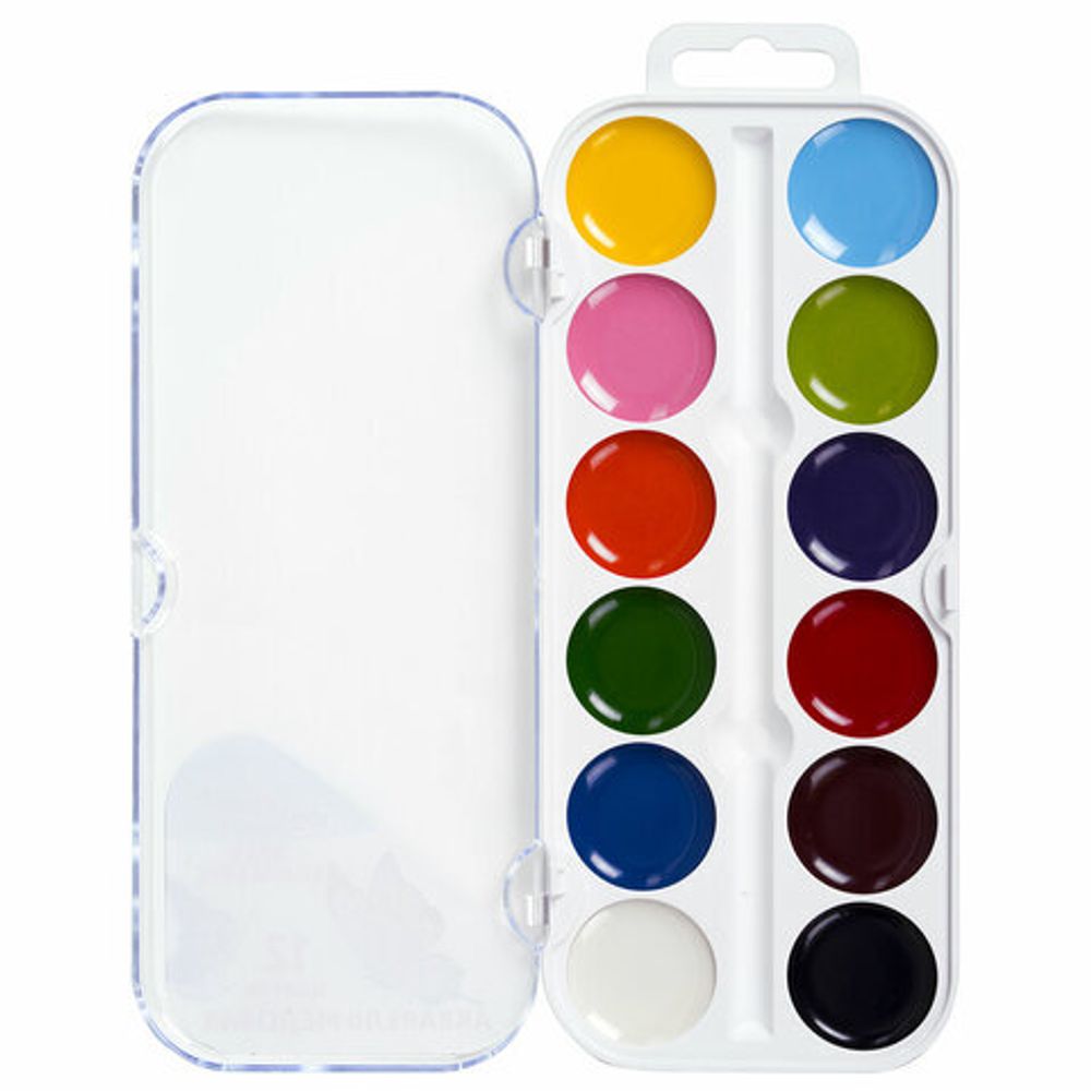 Краски акварельные ЮНЛАНДИЯ "ЮНЫЙ ВОЛШЕБНИК", медовые, 12 цветов, круглые кюветы, пластик, 192358