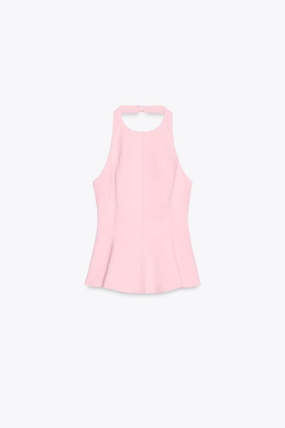 ZARA ТОП ИЗ ЭЛАСТИЧНОЙ ТКАНИ С БАСКОЙ, ПАСТЕЛЬНО-РОЗОВЫЙ