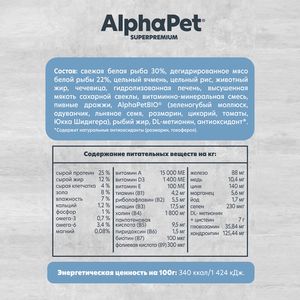 Уценка! Срок 17.07.26/ Сухой корм AlphaPet Superpremium MONOPROTEIN для взрослых собак средних и крупных пород из белой рыбы
