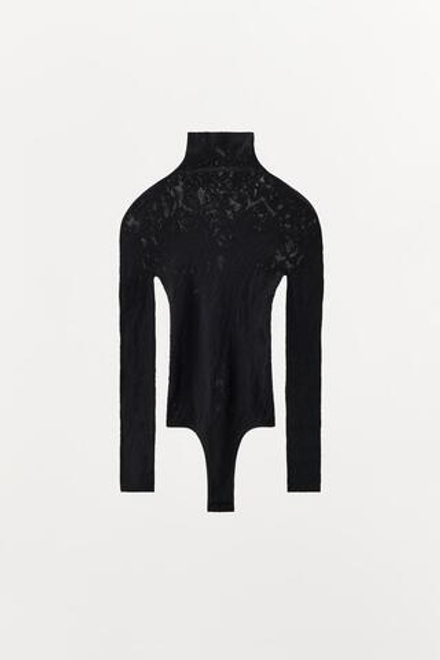 ZARA БЕСШОВНОЕ БОДИ С КРУЖЕВОМ, ЧЕРНЫЙ