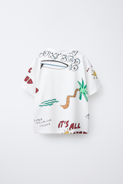 ZARA ФУТБОЛКА С ПРИНТОМ, БЕЛЫЙ