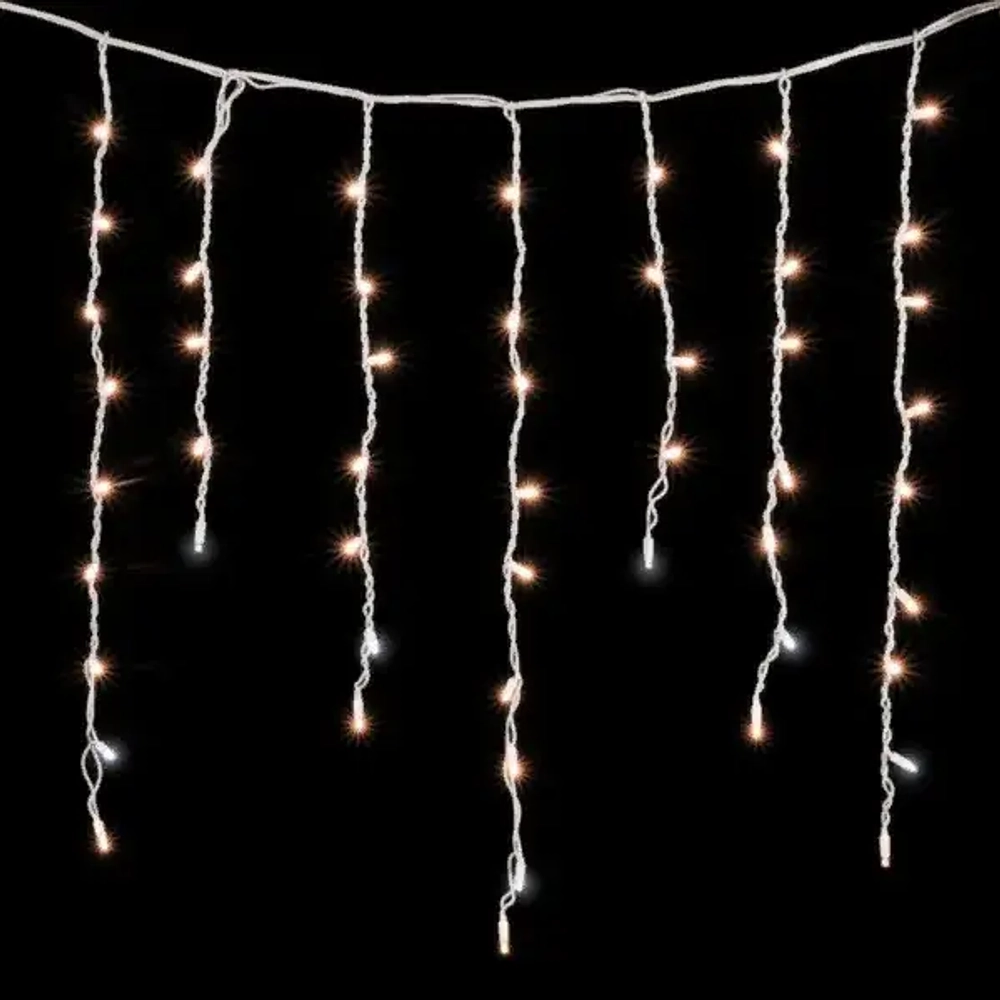 Светодиодная бахрома с колпачком 3,2*0,9 м., 168 экстра теплых белых LED ламп, мерцание, каучуковый белый провод, LTC (LL168BLW-8-2EWW)