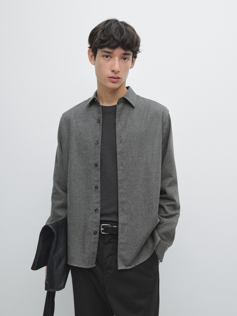 Massimo Dutti Меланжевая рубашка классического кроя с рельефным узором в клетку, маренго