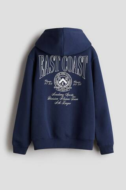 H&M Толстовка с капюшоном и принтом, темно-синий