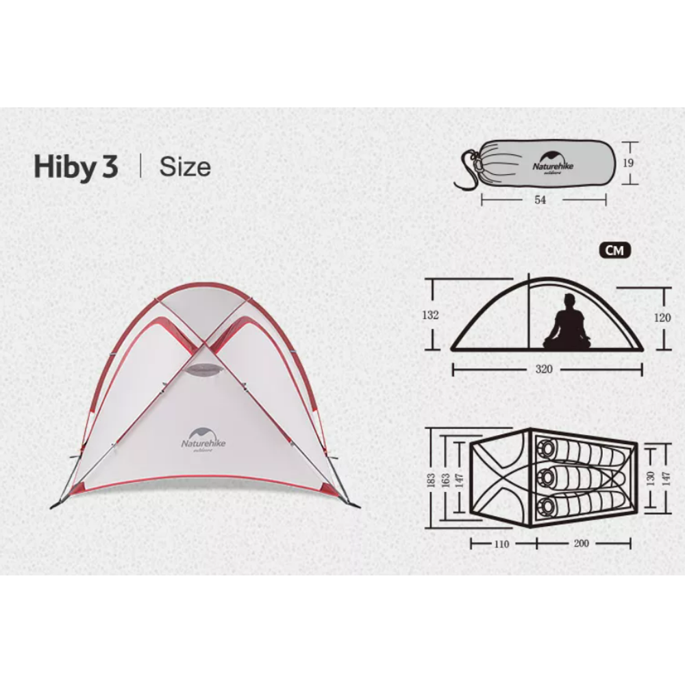 Палатка Naturehike Hiby Si 3-местная, алюминиевый каркас, серо-красный